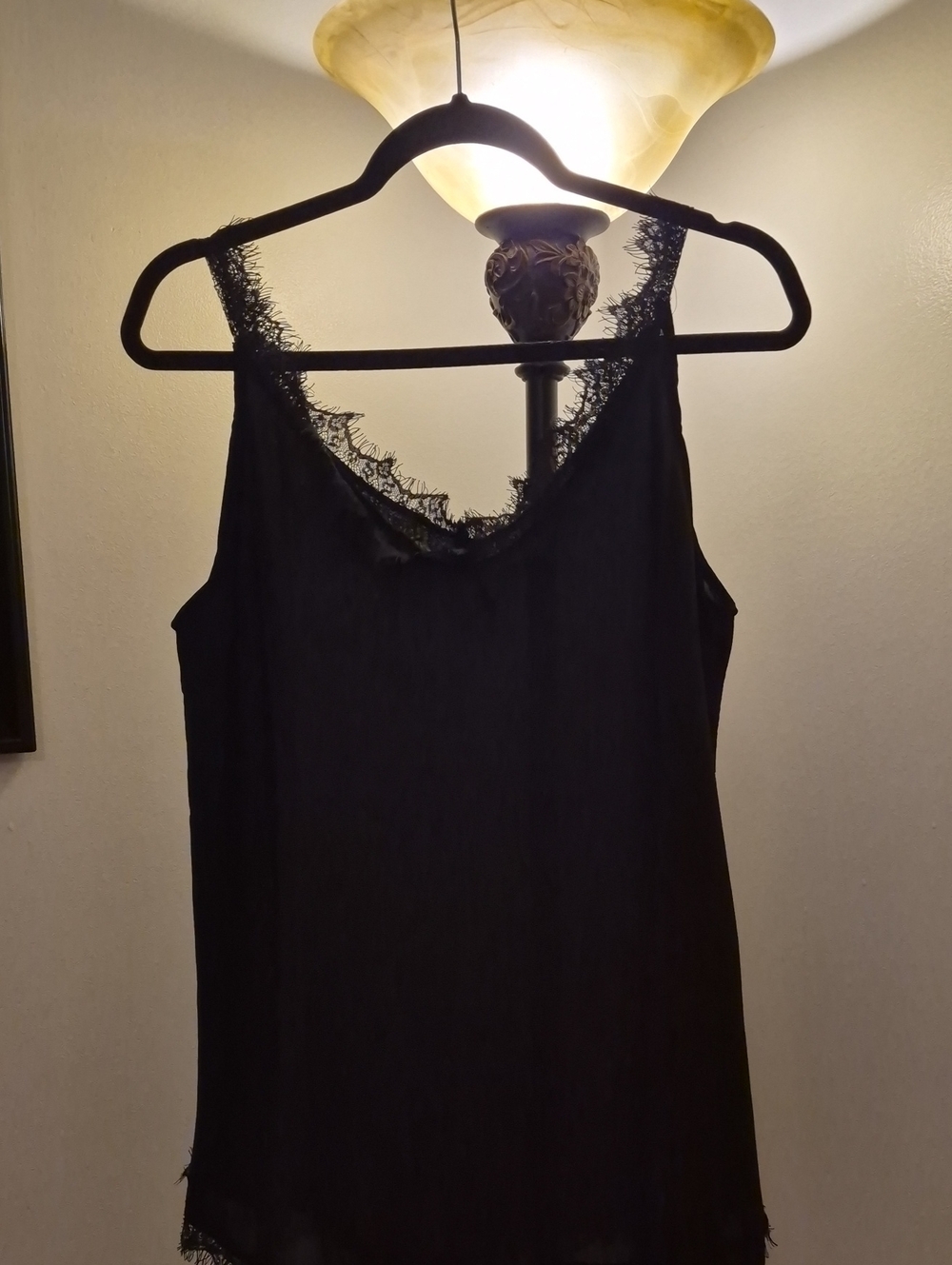 Lace-Trim Black Silk Camisole
